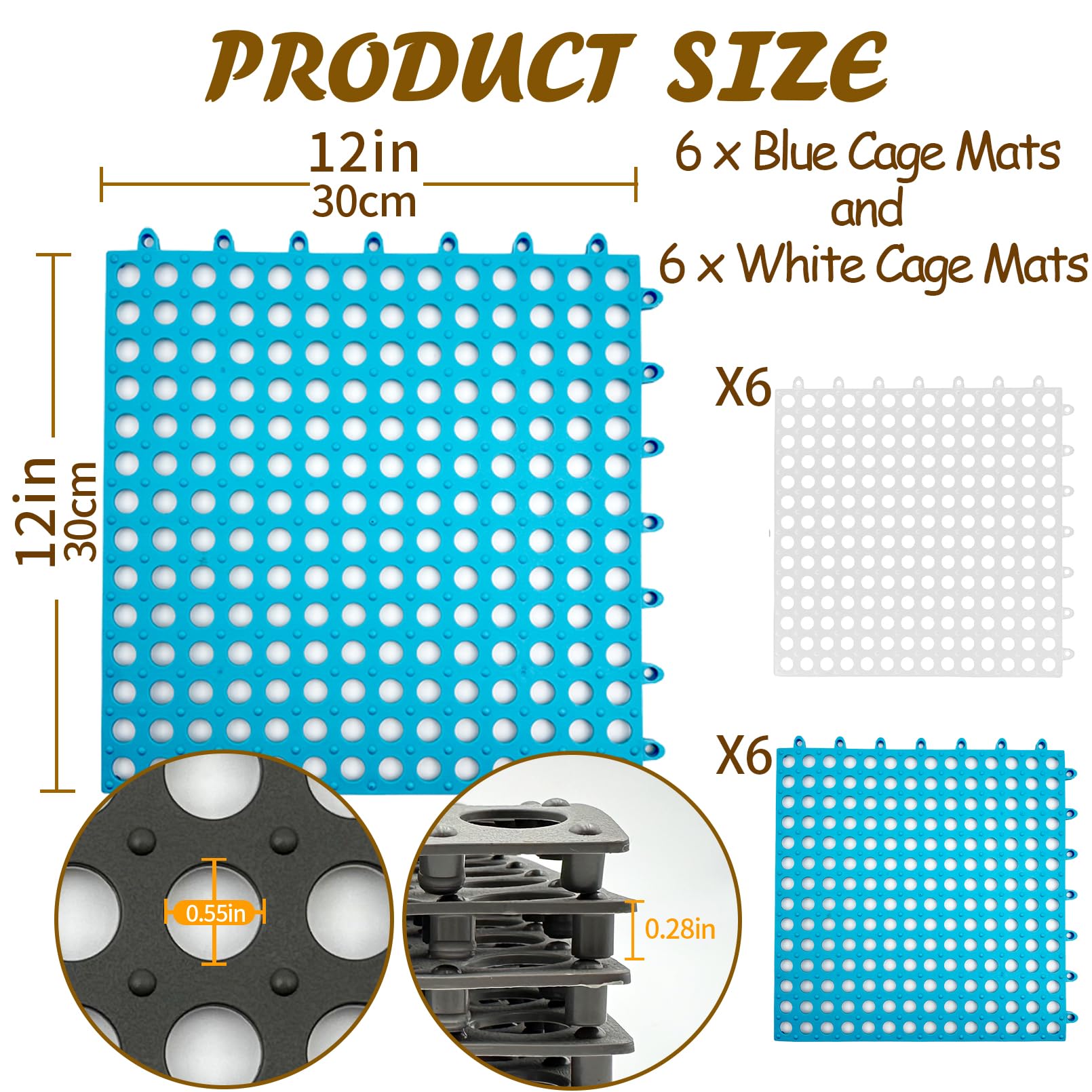 Niwaes Rabbit Cage Mat Floor-12 Pcs Plastic Bunny Resting Mats For Wire Cage Bottom 12X12 Pet Feet Pad With Holes For Chinchilla